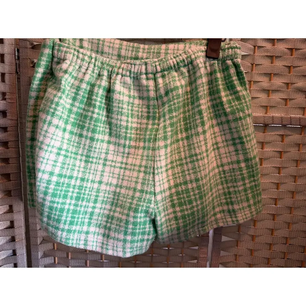 FOREVER 21 Plaid Tweed Skort Women's Green White M Asymmetrical Wrap Style